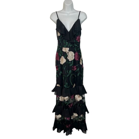 Lulus True to Heart Floral Embroidered Sheer Maxi Dress Black Tiered Ruffle Sm - Picture 9 of 16